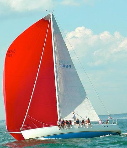 Red asymmetrical spinnaker